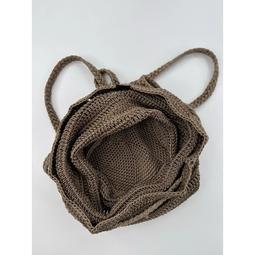 Y2K Crochet Hobo Backpack Purse Brown Boho 90s Festival Bucket Crochet Knit